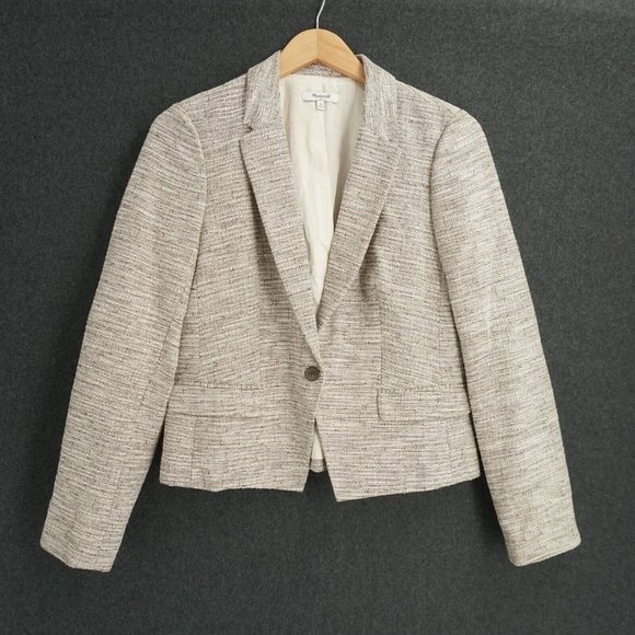 Madewell Jackets & Blazers - Madewell Womens Shrunken Sandspun Blazer Jacket Size 10  Beige Tweed 56952